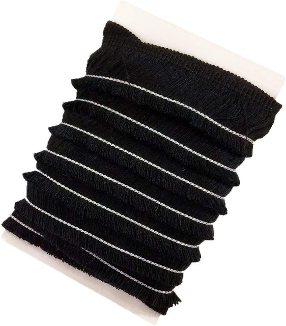 Taśma bawełniana do tkanin z frędzlami, szerokość 25mm, czarna, 5 jardów - Wianko - 2