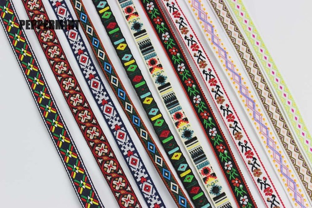 Koronka haftowana etnicznymi żakardowymi wstążkami 10mm do dekoracji rzemieślniczych odzieży i nakryć głowy - 2 sztuki - Wianko - 4