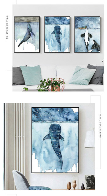 Błękitne morze zwierząt - plakat z wydrukiem artystycznym Nordic Whale Shark - Wianko - 4