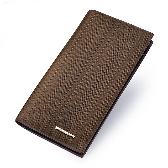 Portfel męski długie drewniane ziarna, ultra cienki, stylowy z wieloma kieszeniami na karty i miejsce na telefon komórkowy, wykonany z ekoskóry - Wianko - 22