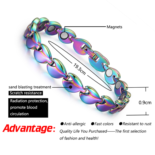 Bransoletka magnetyczna RainSo 2020 z bioenergetycznym monitorem zdrowia - stal nierdzewna, dla kobiet, urok biżuterii - Wianko - 5