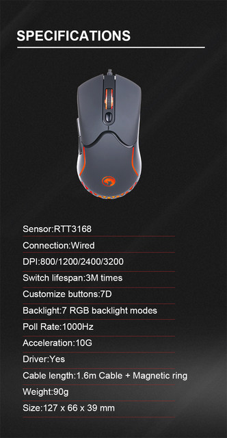Mysz do gier Marvo M359 - ergonomiczna konstrukcja, łączność oburęczna, 4 poziomy DPI - Wianko - 6
