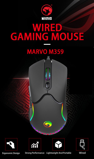 Mysz do gier Marvo M359 - ergonomiczna konstrukcja, łączność oburęczna, 4 poziomy DPI - Wianko - 1