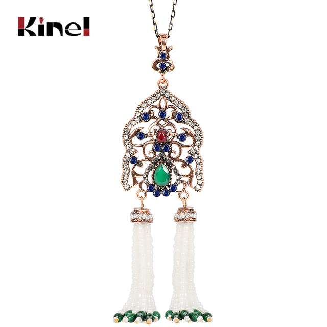 Antyczny naszyjnik indyjski Kinel z podwójnym kwiatowym wisiorkiem i dwoma chwostami, złoty kryształ, styl vintage, biżuteria ślubna - Wianko - 24
