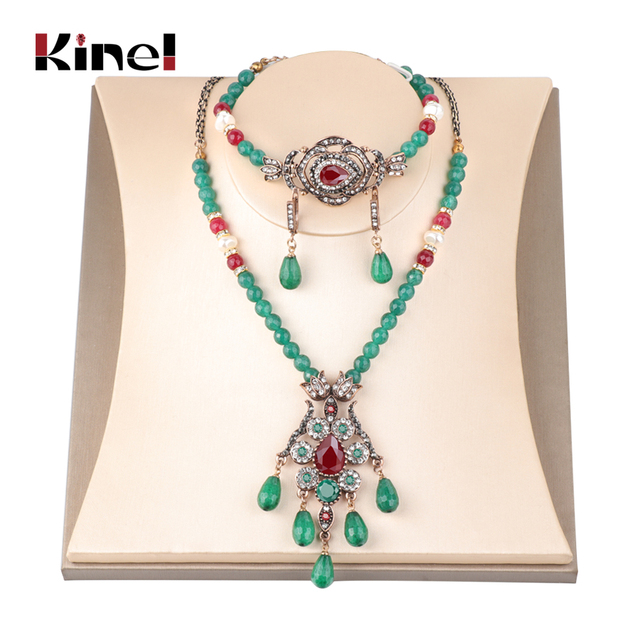 Antyczny naszyjnik indyjski Kinel z podwójnym kwiatowym wisiorkiem i dwoma chwostami, złoty kryształ, styl vintage, biżuteria ślubna - Wianko - 27