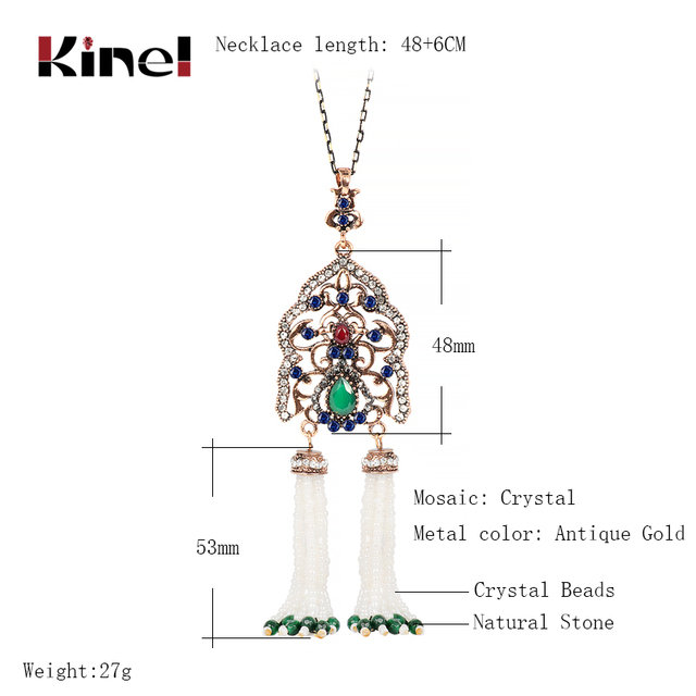 Antyczny naszyjnik indyjski Kinel z podwójnym kwiatowym wisiorkiem i dwoma chwostami, złoty kryształ, styl vintage, biżuteria ślubna - Wianko - 18