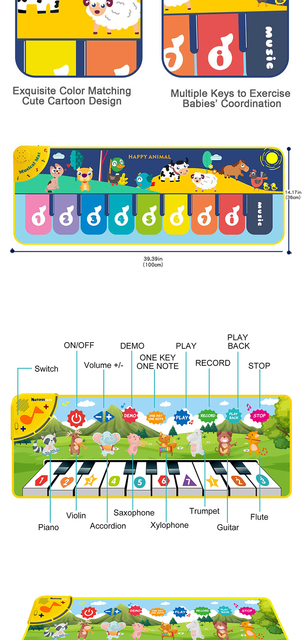 Mata fortepianowa Playmat dla dzieci - elektroniczna klawiatura muzyczna: instrument muzyczny i dywan zagraj w taniec - edukacyjna zabawka bożonarodzeniowa - Wianko - 5