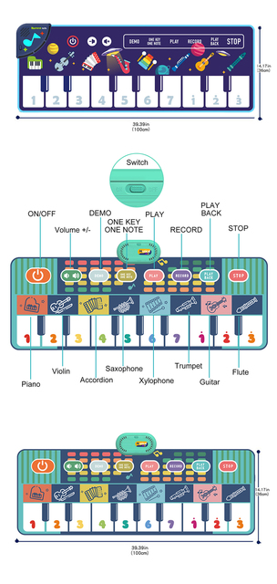 Mata fortepianowa Playmat dla dzieci - elektroniczna klawiatura muzyczna: instrument muzyczny i dywan zagraj w taniec - edukacyjna zabawka bożonarodzeniowa - Wianko - 7