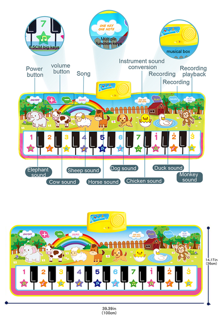 Mata fortepianowa Playmat dla dzieci - elektroniczna klawiatura muzyczna: instrument muzyczny i dywan zagraj w taniec - edukacyjna zabawka bożonarodzeniowa - Wianko - 8