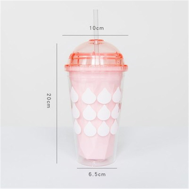 Kubek do kawy z kreatywnym wzorem, BPA-free, z plastikową butelką w kolorze różowo-białym i słomką, idealny do podróży, 420ML - Wianko - 9