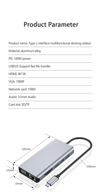 HUB USB C 12 W 1 z HDMI 4K, portem USB 3.0, portem LAN 1000Mbps oraz konwerterem PD 100W do laptopa Lenovo Macbook LC6 - Wianko - 14