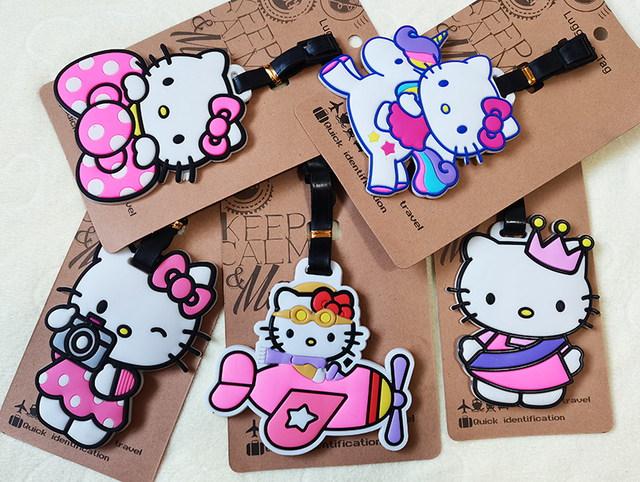 Kot kreskówkowy Hello Kitty - bagaż Tag dla walizki i plecaka, wykonany z miękkiego silikonu, do podróży - Wianko - 2