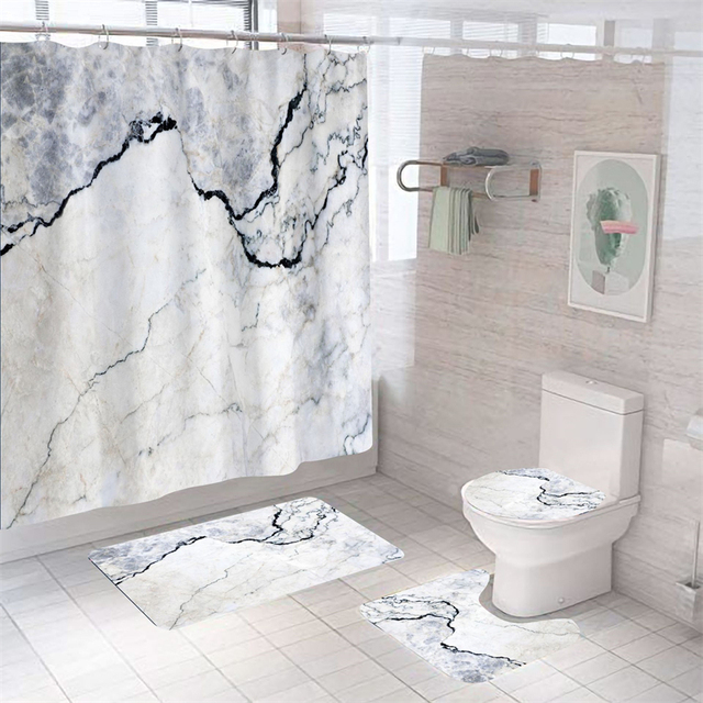 Marmurowe zasłony prysznicowe zmywalne, luksusowe zestawy łazienkowe - Wianko - 19