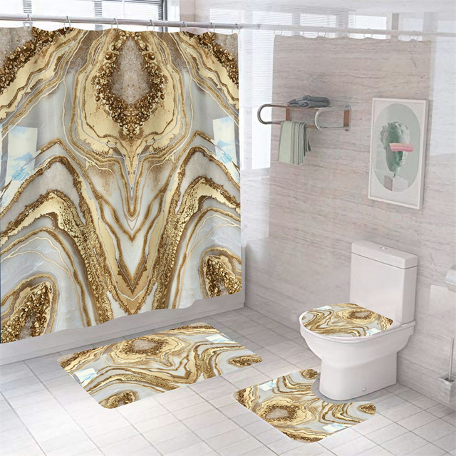 Marmurowe zasłony prysznicowe zmywalne, luksusowe zestawy łazienkowe - Wianko - 12