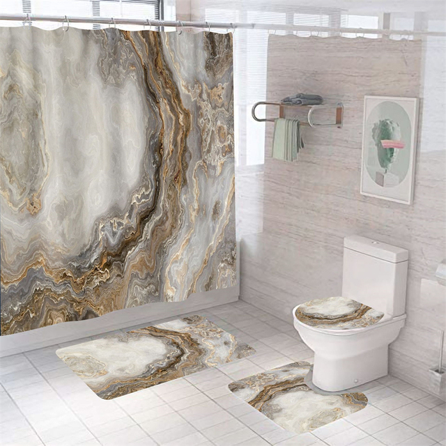 Marmurowe zasłony prysznicowe zmywalne, luksusowe zestawy łazienkowe - Wianko - 13