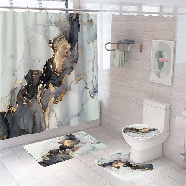 Marmurowe zasłony prysznicowe zmywalne, luksusowe zestawy łazienkowe - Wianko - 24