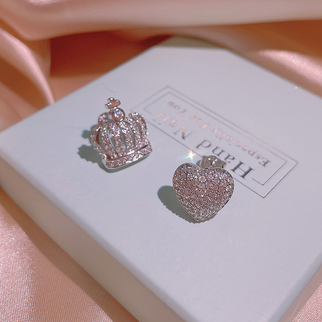 Kolczyki damskie z białego złota 18k w kształcie serca, ozdobione kryształami i pełnymi diamentami Kamienie szlachetne - Wianko - 6
