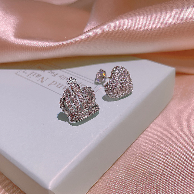 Kolczyki damskie z białego złota 18k w kształcie serca, ozdobione kryształami i pełnymi diamentami Kamienie szlachetne - Wianko - 17