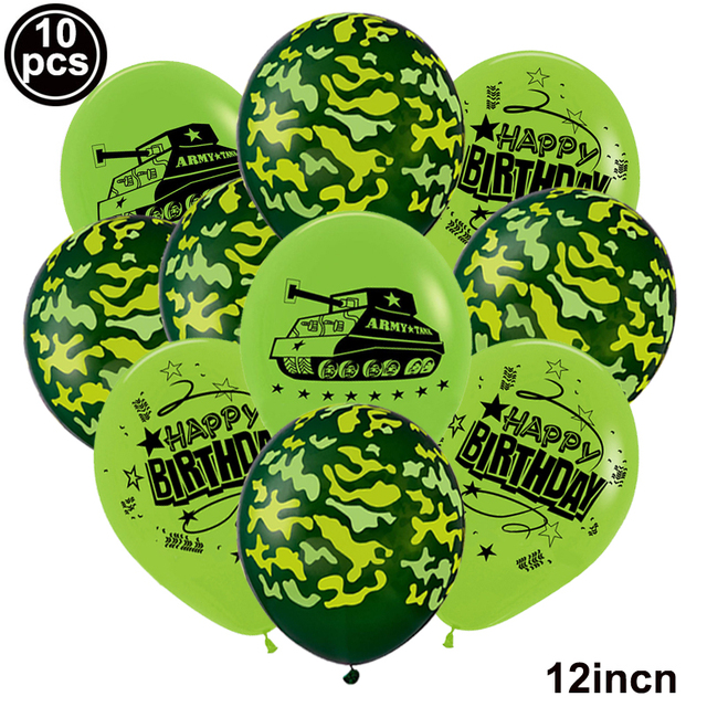 Kamuflaż wojskowy - dekoracja imprezy tematycznej z balonami w kształcie czołgu i banerem Happy Birthday dla dzieci w wieku przedszkolnym i przedszkolnym oraz strażnika armii - zaopatrzenie firm w balony - Wianko - 9