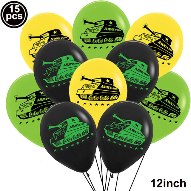 Kamuflaż wojskowy - dekoracja imprezy tematycznej z balonami w kształcie czołgu i banerem Happy Birthday dla dzieci w wieku przedszkolnym i przedszkolnym oraz strażnika armii - zaopatrzenie firm w balony - Wianko - 6
