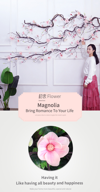 Łuk ślubny Magnolia z dekoracją ściany - kwiatowy stroik z wiankiem z bluszczu, gałęziami kwiatów garlandu i wiszących girlandach - Wianko - 1