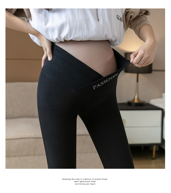 Spodnie capri ciążowe z nisko profilowaną talią, wykonane z bawełny - na co dzień i jesień, dla komfortu i stylu w trakcie ciąży - Wianko - 14