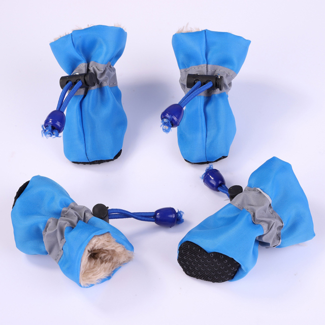 Zestaw 4 sztuk wodoodpornych antypoślizgowych kaloszy dla małych psów z aksamitnymi butami z ciepłym, kaszmirowym wnętrzem dla ochrony przed warunkami zewnętrznymi - Wianko - 14