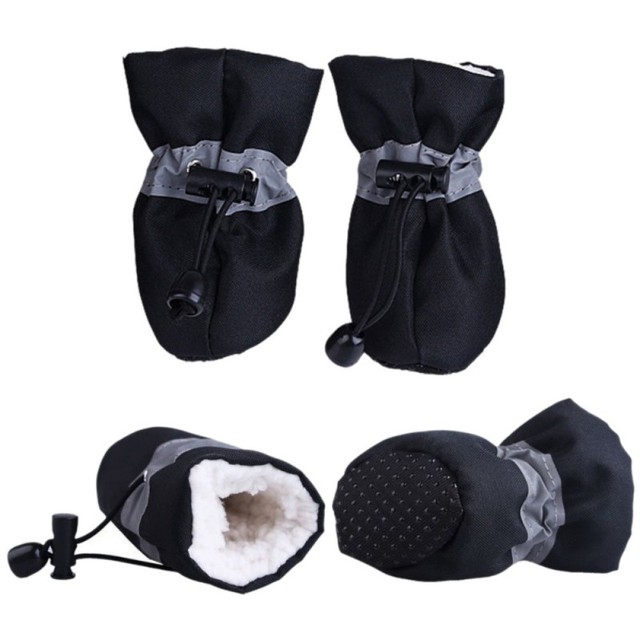 Zestaw 4 sztuk wodoodpornych antypoślizgowych kaloszy dla małych psów z aksamitnymi butami z ciepłym, kaszmirowym wnętrzem dla ochrony przed warunkami zewnętrznymi - Wianko - 10