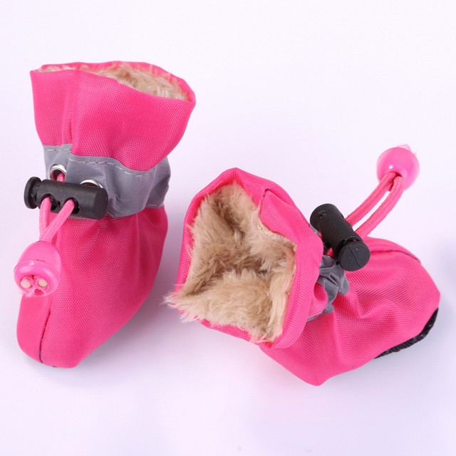Zestaw 4 sztuk wodoodpornych antypoślizgowych kaloszy dla małych psów z aksamitnymi butami z ciepłym, kaszmirowym wnętrzem dla ochrony przed warunkami zewnętrznymi - Wianko - 6