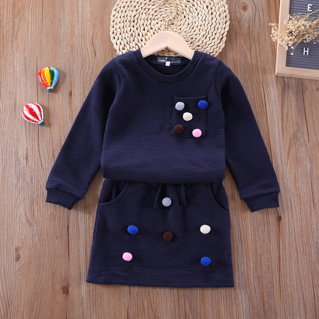 Sweter z zestawem spódnicy dla dziewczynek, granatowy/niebieski, długie rękawy, 3-7 lat - Wianko - 4