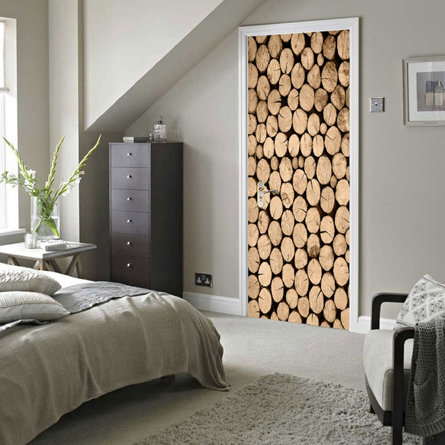 Samoprzylepna naklejka drzwi pcv drewno drzewo widok na morze ozdoby do dekoracji wnętrz DIY salon 3D z nadrukiem garnitur - Wianko - 9