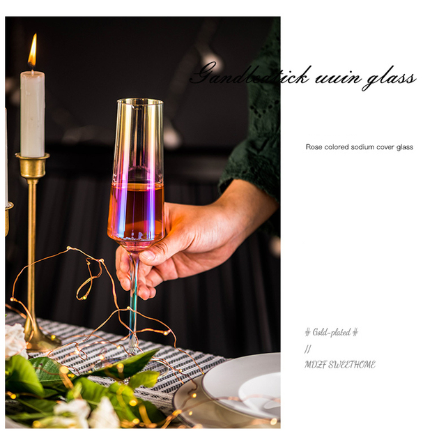 Zestaw 2 kreatywnych kieliszków do wina: kolorowe, szklane, szampanowe, dekoracyjne, kryształowe - idealne na urodziny i prezenty - Wianko - 6