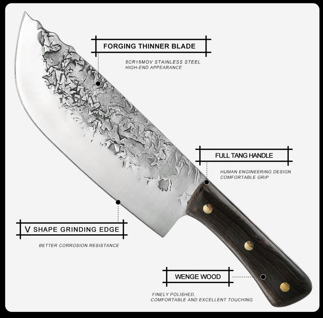 Ręcznie kuty nóż rzeźnicki 7.5 Cal stal wysokowęglowa Full Tang dla mięsa, warzyw, kuchni, biwaku, BBQ - Wianko - 9