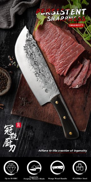 Ręcznie kuty nóż rzeźnicki 7.5 Cal stal wysokowęglowa Full Tang dla mięsa, warzyw, kuchni, biwaku, BBQ - Wianko - 1