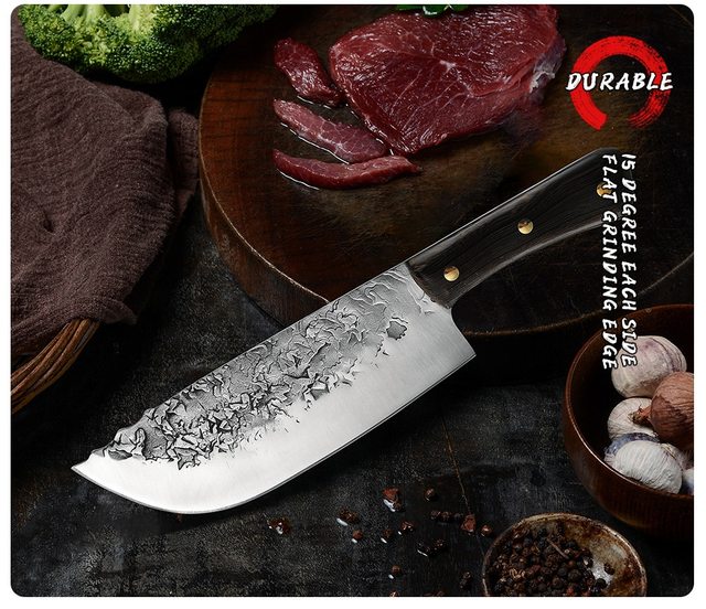 Ręcznie kuty nóż rzeźnicki 7.5 Cal stal wysokowęglowa Full Tang dla mięsa, warzyw, kuchni, biwaku, BBQ - Wianko - 2