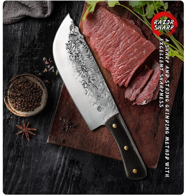 Ręcznie kuty nóż rzeźnicki 7.5 Cal stal wysokowęglowa Full Tang dla mięsa, warzyw, kuchni, biwaku, BBQ - Wianko - 3
