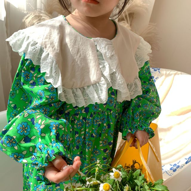 Nowość: Sukienka dziewczęca z długim rękawem, kwiatowy motyw, koronkowy kołnierz - Wianko - 6