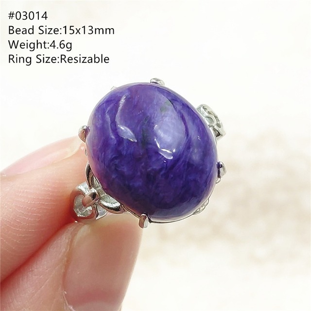 Pierścień Charoite regulowany z naturalnym fioletowym kryształem owalnym, kamieniem z Rosji, srebro 925 dla zakochanych - biżuteria AAAAA - Wianko - 58