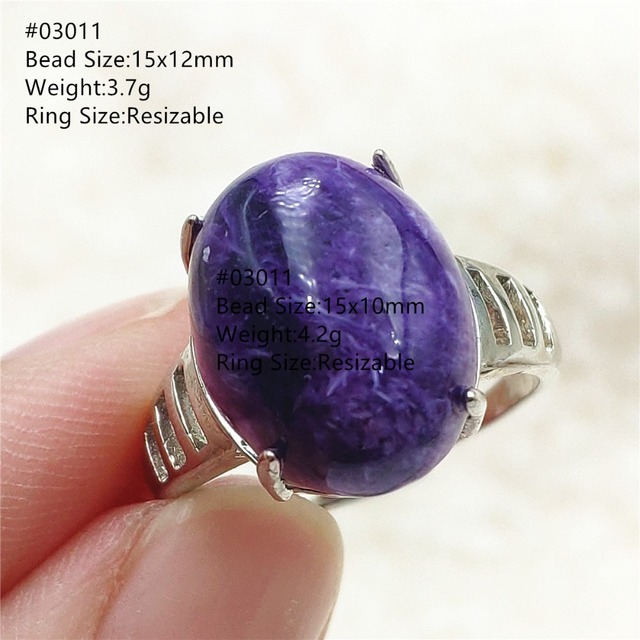 Pierścień Charoite regulowany z naturalnym fioletowym kryształem owalnym, kamieniem z Rosji, srebro 925 dla zakochanych - biżuteria AAAAA - Wianko - 52