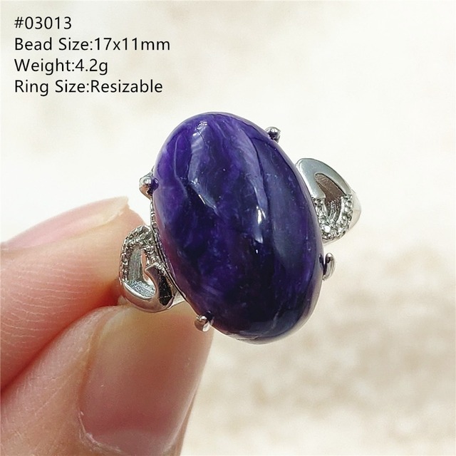 Pierścień Charoite regulowany z naturalnym fioletowym kryształem owalnym, kamieniem z Rosji, srebro 925 dla zakochanych - biżuteria AAAAA - Wianko - 56