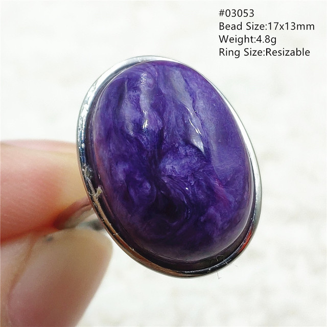 Pierścień Charoite regulowany z naturalnym fioletowym kryształem owalnym, kamieniem z Rosji, srebro 925 dla zakochanych - biżuteria AAAAA - Wianko - 25