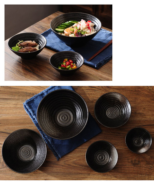 Miseczki pigmentowane porcelana 4.5 cala Japan style - sałatka, zupa, makaron - czarna miska kreatywna 9 cali - Wianko - 4