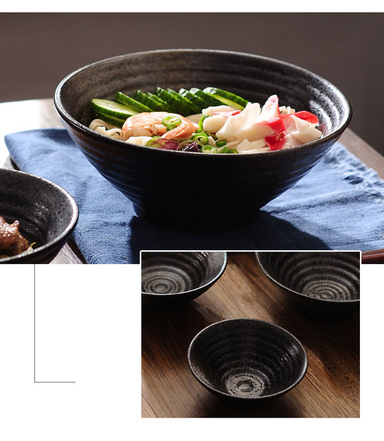 Miseczki pigmentowane porcelana 4.5 cala Japan style - sałatka, zupa, makaron - czarna miska kreatywna 9 cali - Wianko - 7