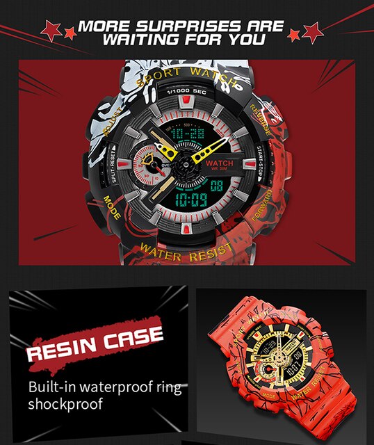 Męski zegarek sportowy BASID One Piece - wodoodporny, cyfrowy, luksusowy - Wianko - 17