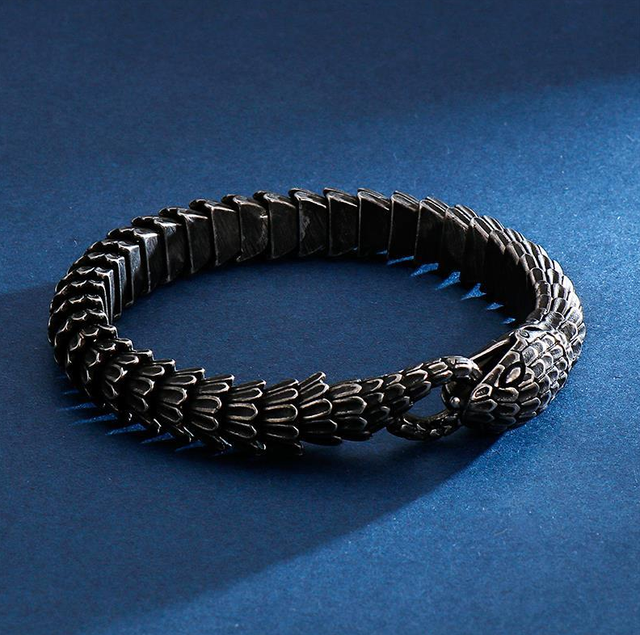 Męska bransoletka z kości, wzór smoka i węża, czarny łańcuszek - Wianko - 3