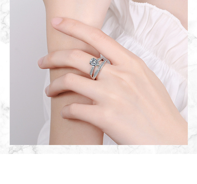 Luksusowa obrączka serca z błyszczącym cyrkonem z czystego srebra próby 925 dla kobiet - biżuteria prezentowa - Wianko - 10