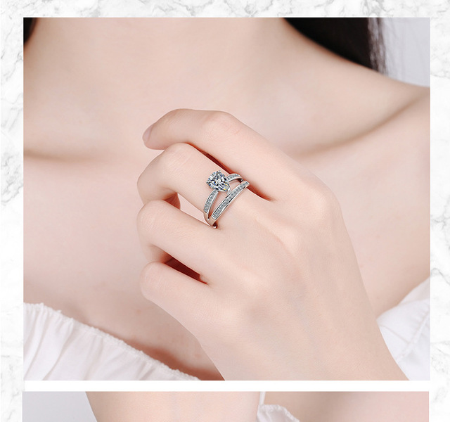 Luksusowa obrączka serca z błyszczącym cyrkonem z czystego srebra próby 925 dla kobiet - biżuteria prezentowa - Wianko - 9