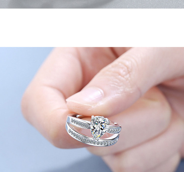 Luksusowa obrączka serca z błyszczącym cyrkonem z czystego srebra próby 925 dla kobiet - biżuteria prezentowa - Wianko - 2