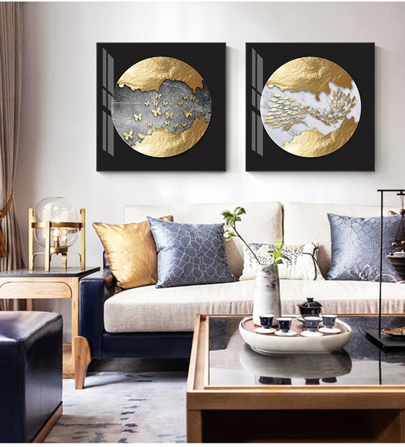 Abstrakcyjne złote płótno z folią księżycową i motywem jelenia - plakat w niebieskim i fioletowym kolorze do nowoczesnej dekoracji ściany w salonie - Wianko - 9