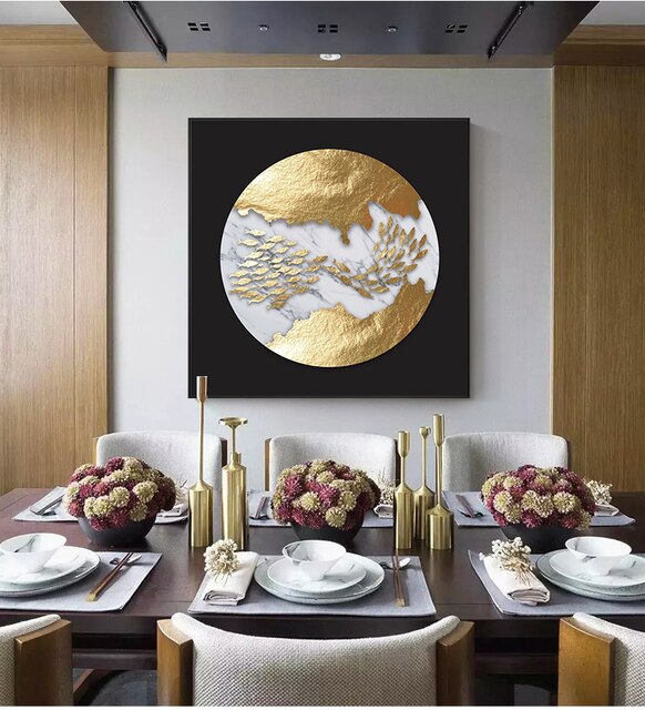 Abstrakcyjne złote płótno z folią księżycową i motywem jelenia - plakat w niebieskim i fioletowym kolorze do nowoczesnej dekoracji ściany w salonie - Wianko - 5